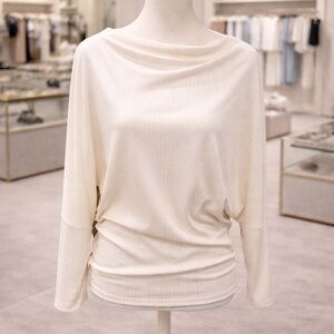 White Birch Small Ribbed Wide Neck Dolman Top NWOT